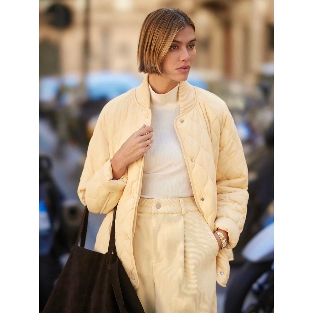 NWT!! VARLEY Luca Quilted Jacket Solid Reed Yellow Bomber Snaps Solid Medium